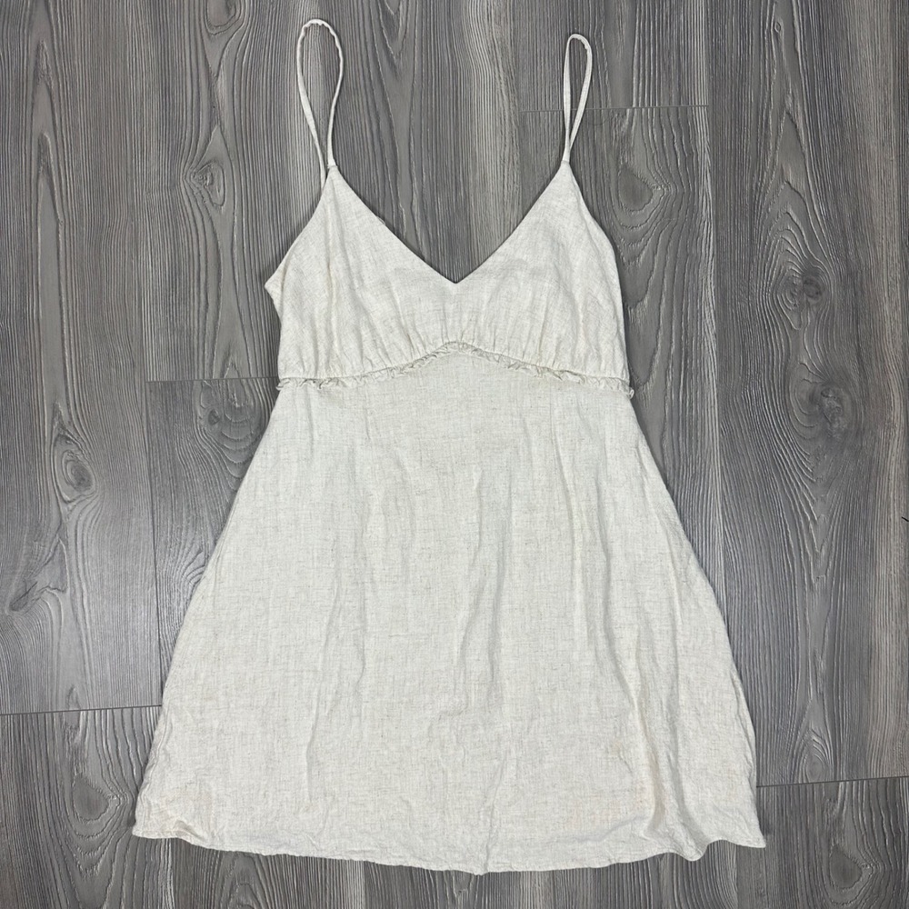 Beige Linen Like‎ Mini Dress - SIZE L Strapless Summer Beach Vacation